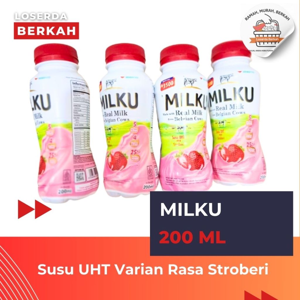 

[Paket isi 10] - Susu UHT Milku Stroberi 200 ml
