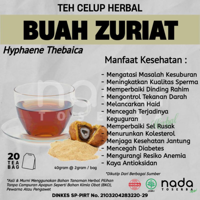 

Teh Celup Herbal BUAH ZURIAT Isi 20 Tea Bag | Promil & Kesuburan | Hyphaene Thebaica