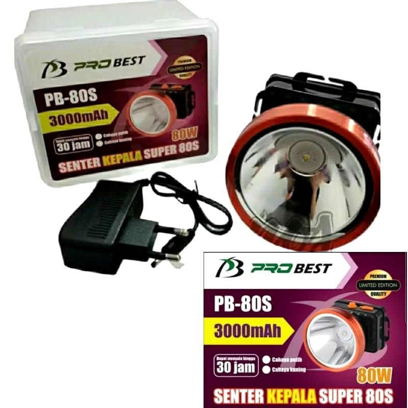 Senter Kepala 80 Watt Probest PB-80S NEW CAHAYA KUNING DAN PUTIH CAS PROBEST 80 WATT 3000MAH SUPER T