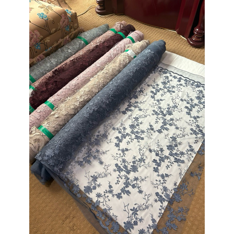 (Harga per 0.5m) Tile bordir sapto elisaab/tille tulle bordir lebar 135 cm bordir timbul flying embr