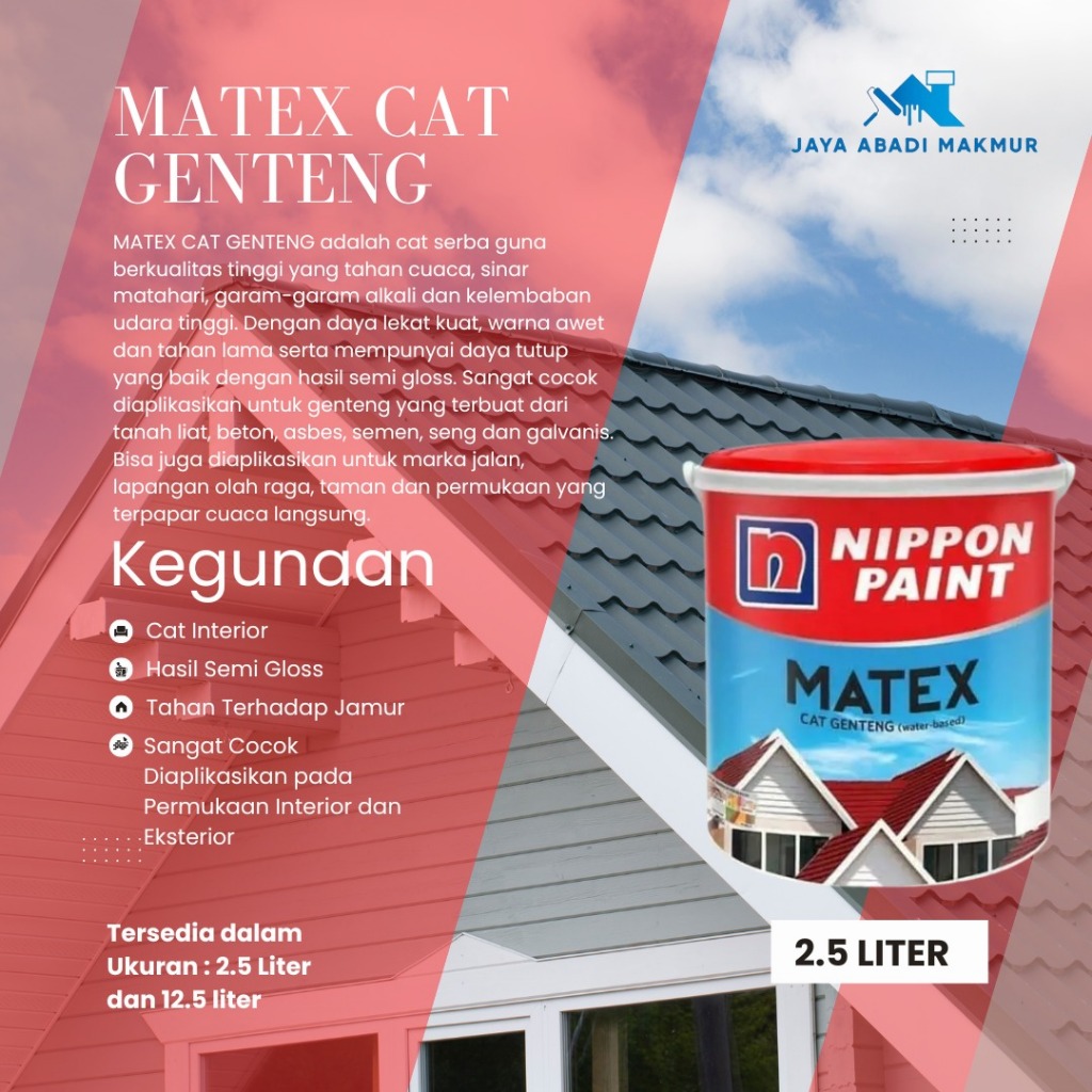 Nippon Paint Matex Cat Genteng 2.5 Liter / Cat Genteng / Warna Custom / Nippon Paint Tinting