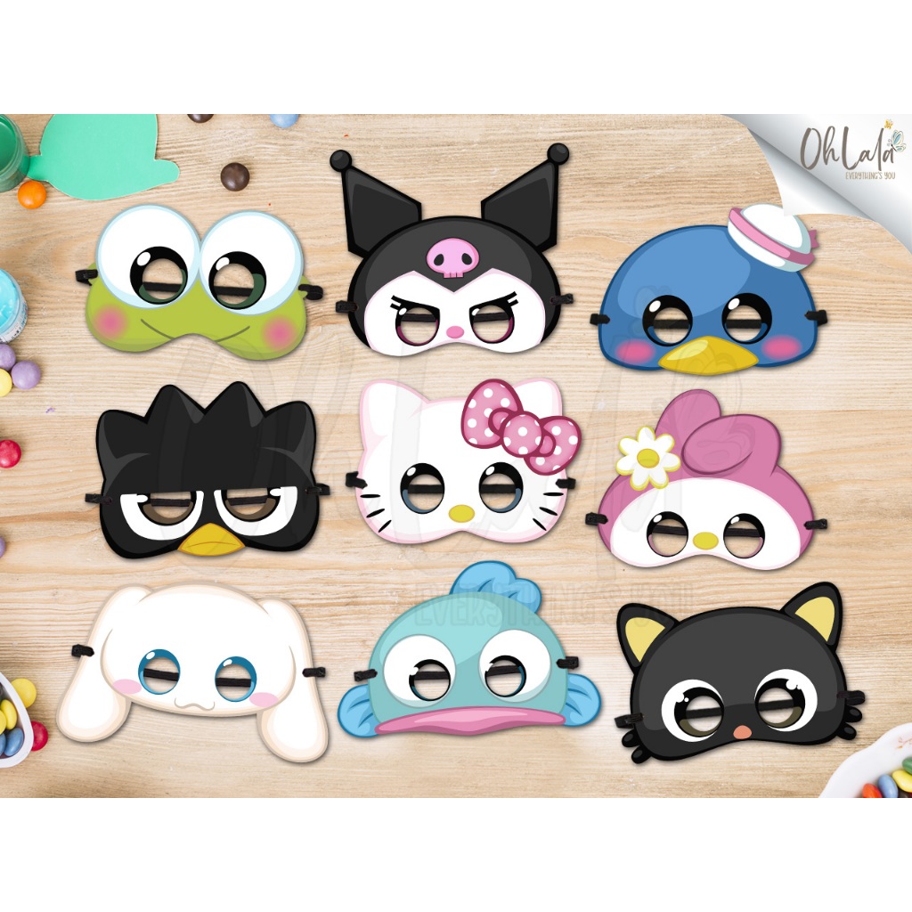 Hello Kitty Topeng Karakter Anak / Sanrio Party Mask Hellokitty | My Melody | Cinnamon Roll Cinnamor