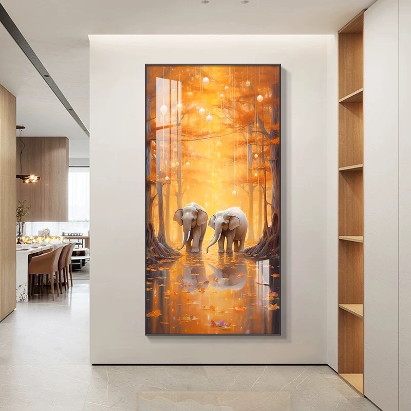 Lukisan Porcelain 5D Diamond Motif Gajah Elephant Hutan Pajangan Dinding Porselen 5 Dimensi Kristal 