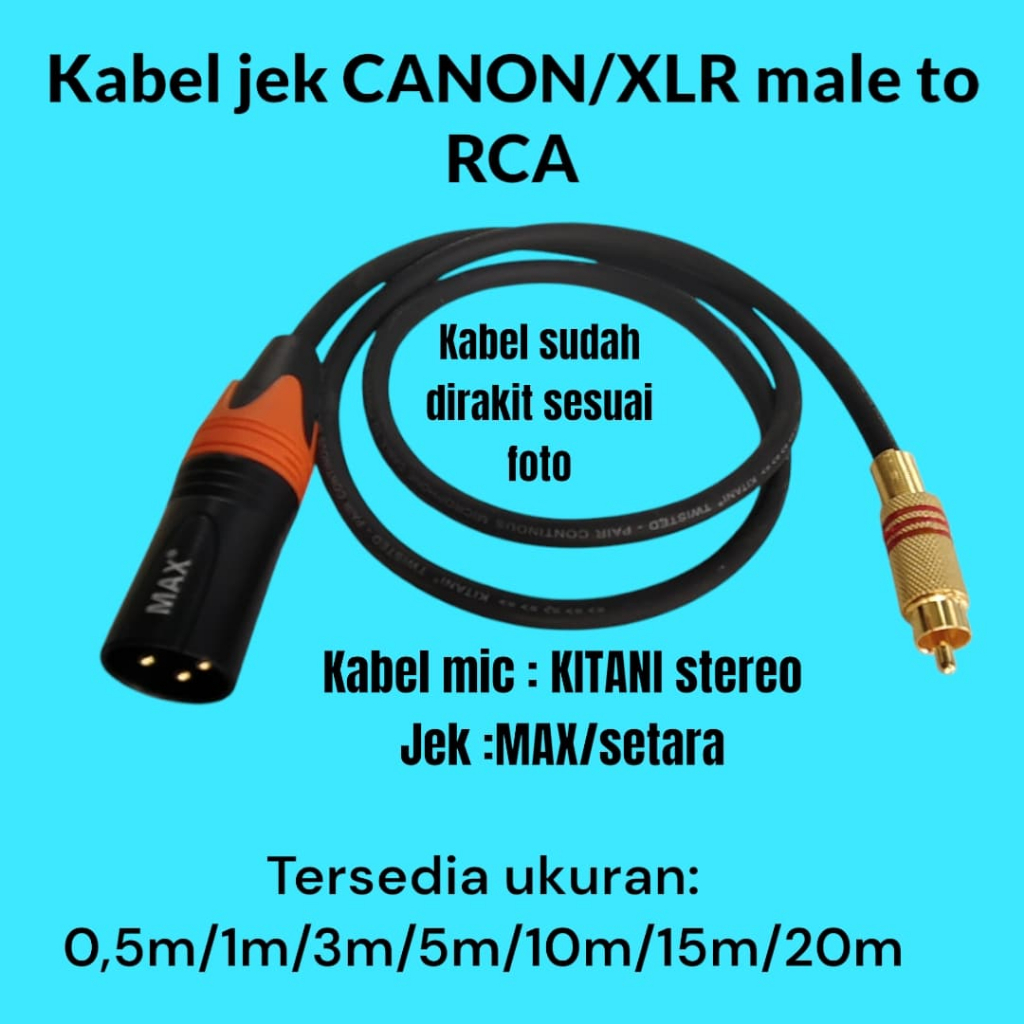 KABEL JEK CANON XLR MALE TO RCA KABEL JEK RCA TO CANON XLR MALE KABEL MIXER RAKITAN STEREO