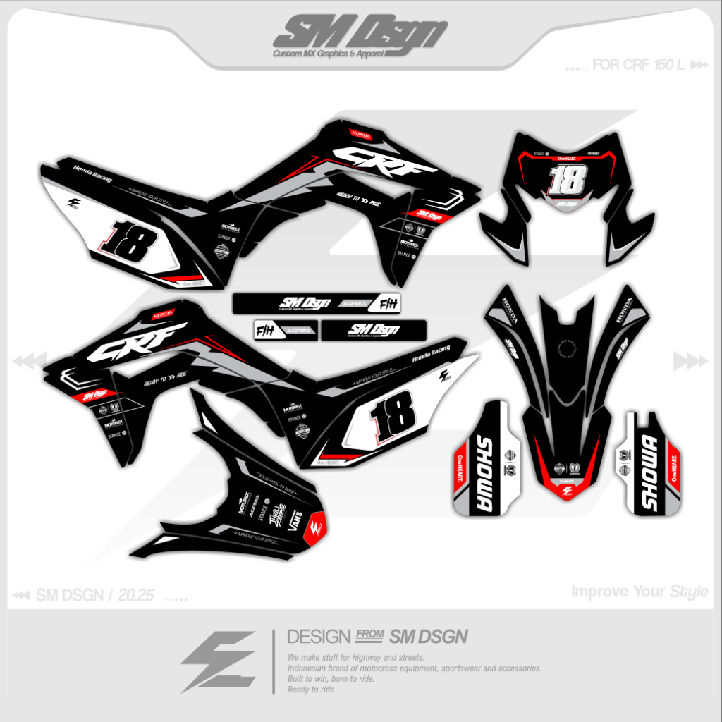 Decal Stiker CRF 150 L Warna Hitam Putih Full Body Terbaru 2025