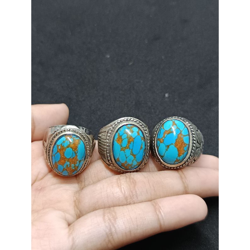 cincin pirus mesir royal blue motif ceplok kuno serat emas
