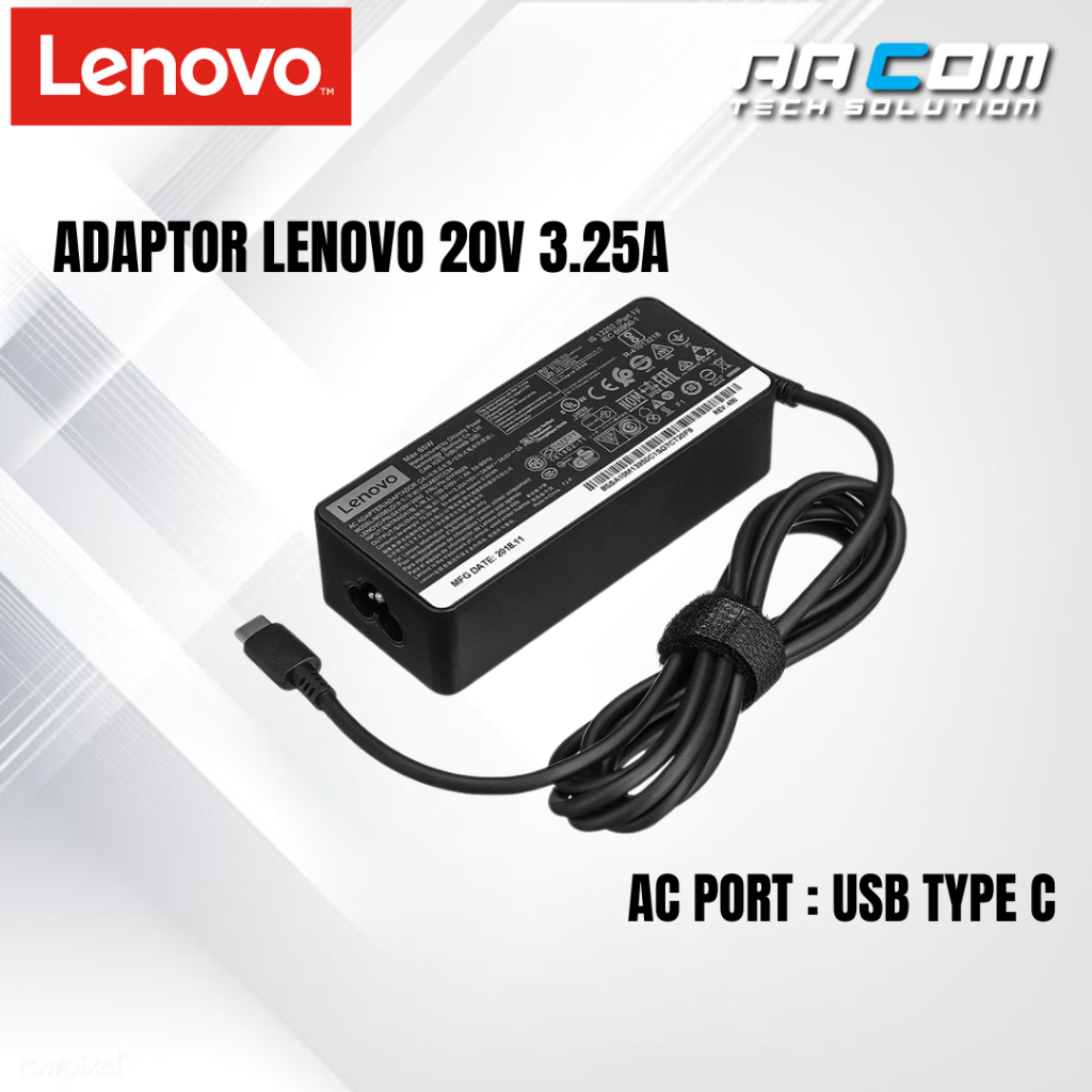 ADAPTOR LAPTOP LENOVO 20V 3.25A TYPE C CHARGER LENOVO TYPE C ORIGINAL