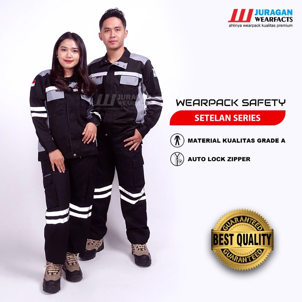 KODE G52A Juragan Wearfacts  Wearpack Safety Setelan Atasan Warna Hitam Abu Bawahan Celana Hitam