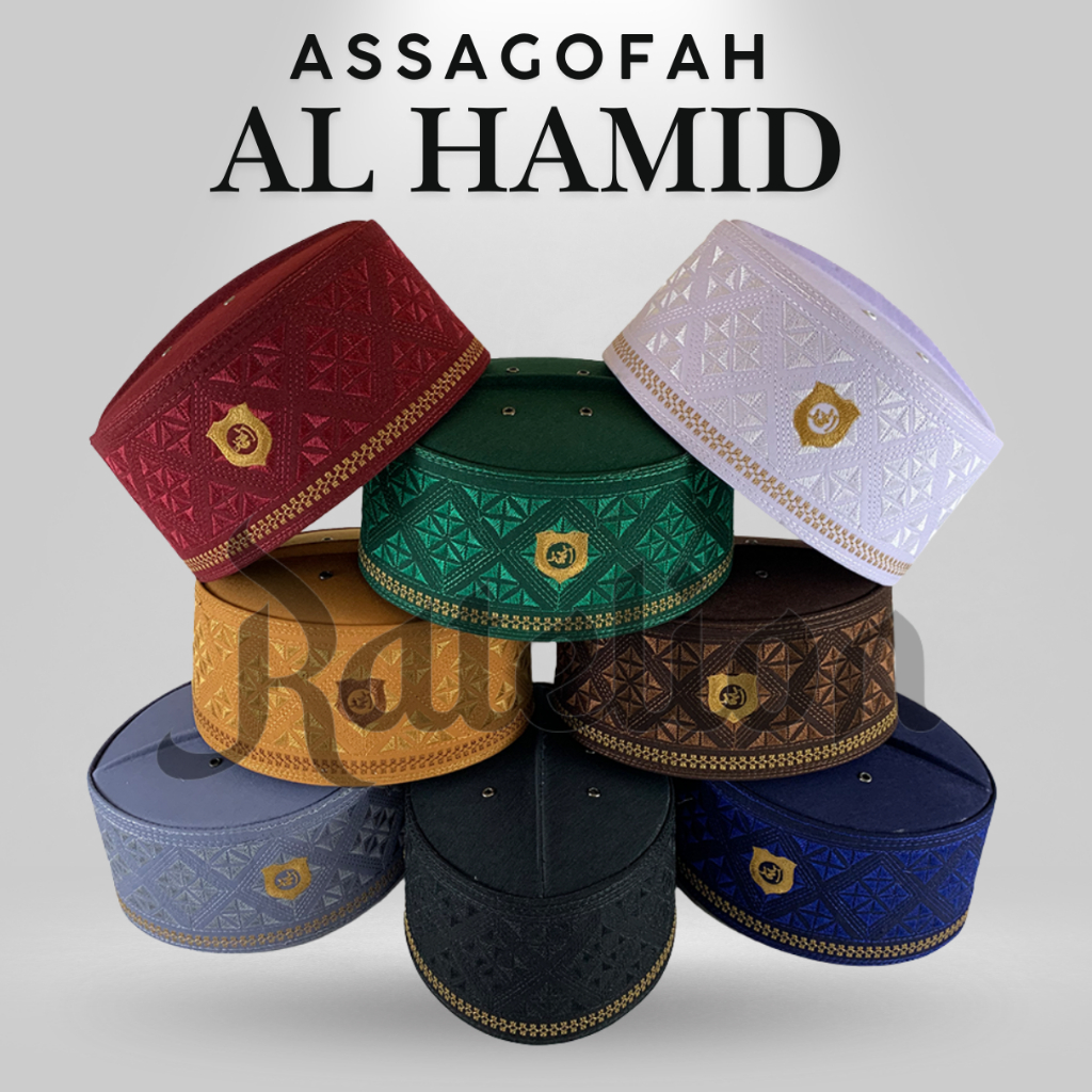 BIG SALE PECI ASSAGOFAH AL HAMID BORDIR ORIGINAL BULAT POLOS ANAK & DEWASA HITAM PUTIH MARUN ABU