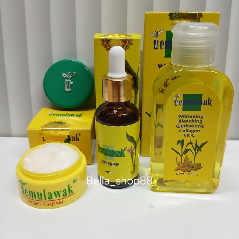 PAKET TEMULAWAK 3IN1 [ CREAM TM MALAM IMELIA SERUM ESSENCE +TONER TM BLEACHING VIT C]