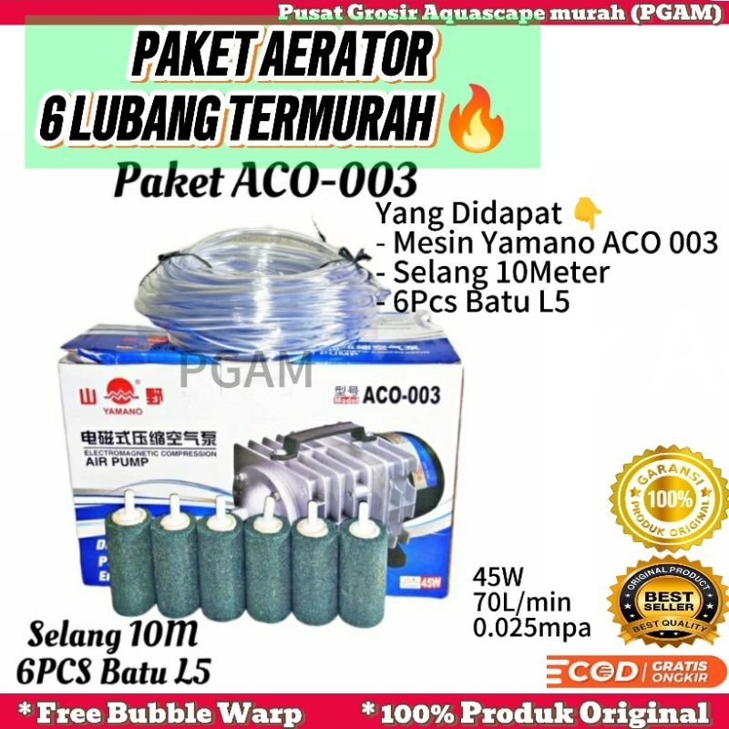 SYIFAAQUARIUM - Paket Aerator Kolam 6 Lubang Yamano ACO 003. khusus budidaya dan ternak ikan. Tenaga