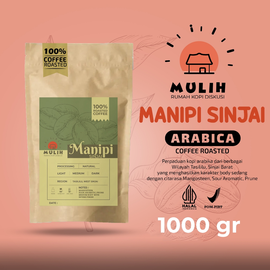

Biji Kopi Bubuk Arabika Manipi Sinjai Arabica Coffee Roast Bean 1Kg by Mulih Kopi