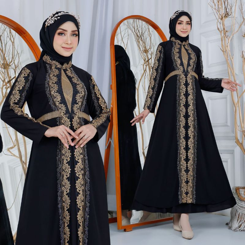Gamis Abaya Turkey Premium Lis Batik Serian Warna Terbaru Kombinasi Berlian Mewah