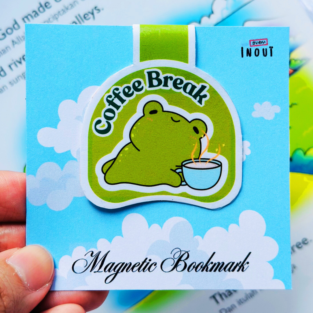 

Magnetic Bookmark Frog "Coffee Break" - Pembatas Buku Kodok Self Reminder Motivasi Positive