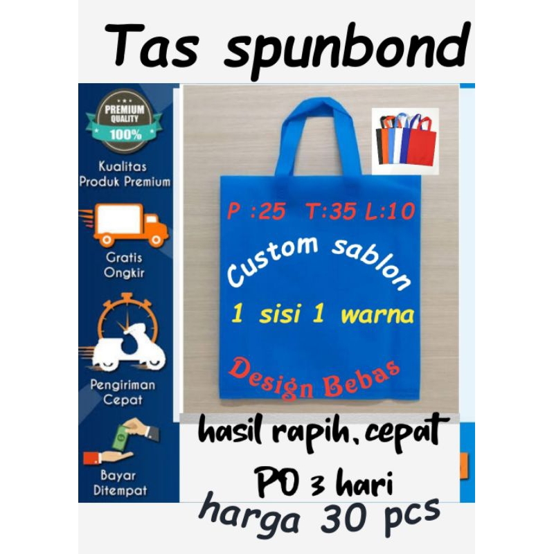 custom sablon Tas spunbond HLS 25x35x10 cocok buat bingkisan souvernir ultah dan tahlilan