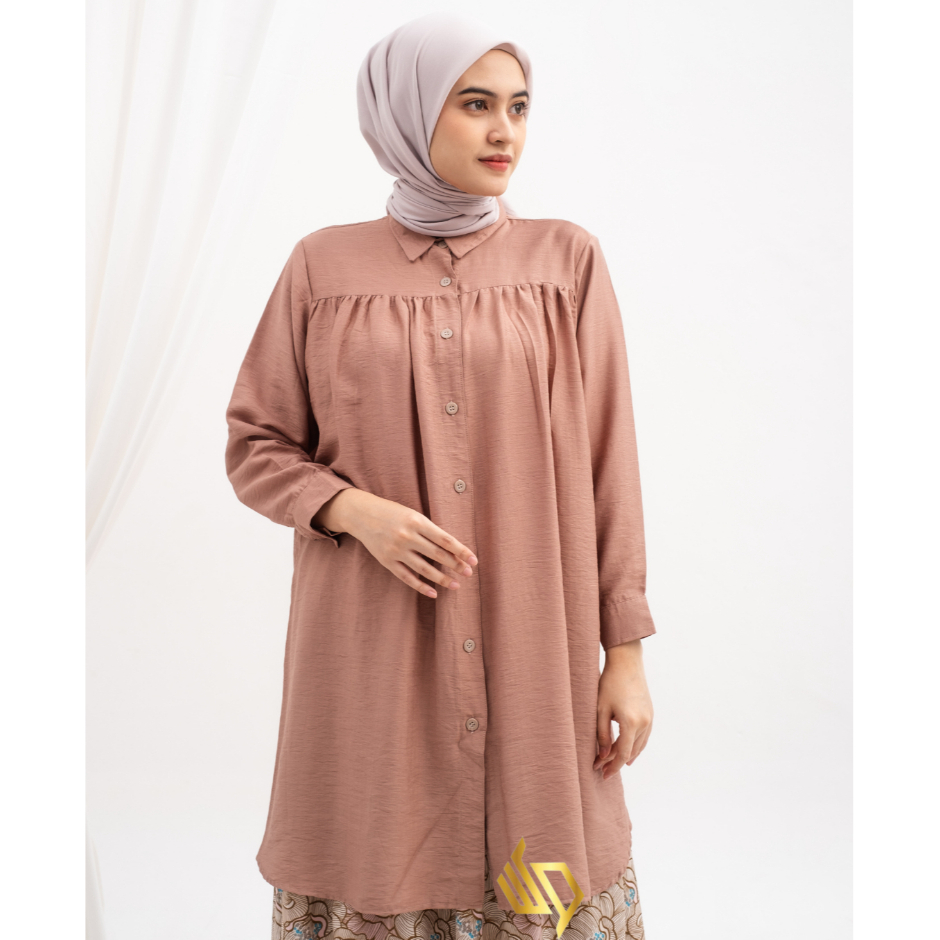 JAMEELA Tunik By WAHDANI Baju Atasan Wanita muslim Tunik kerja kuliah panjang polos lengan manset
