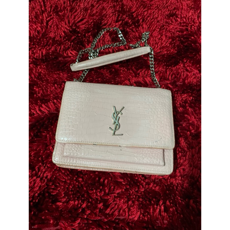 Tas YSL pink flap bag with chain prelove