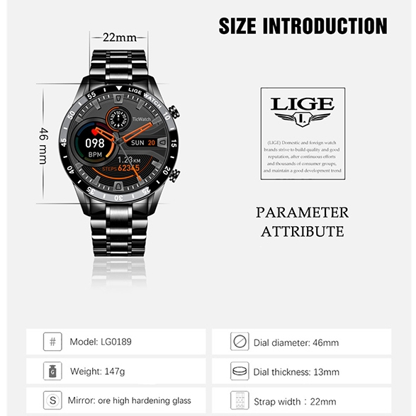 HEMAT LIGE Jam Tangan Pintar Asli Bluetooth Tahan Air Layar Sentuh Penuh Jam Tangan Pintar Pria
