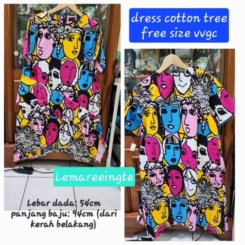 Cotton Tree Face Print Dress Preloved - Free Size