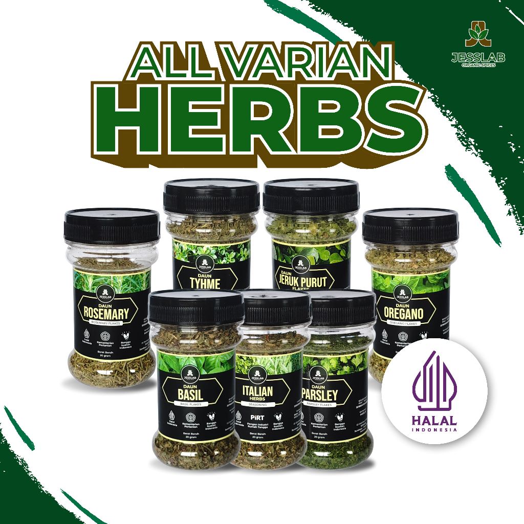 Jesslab Spices - All Herbs Daun Basil Oregano Thyme Rosemary Parsley Italian Herbs Flakes Bubuk