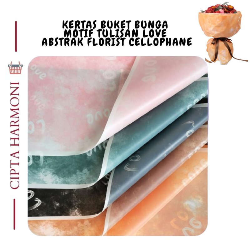 

20 LEMBAR Flower Wrapping Paper Motif Tulisan LOVE Abstrak Florist Cellophane Kertas Buket KB063
