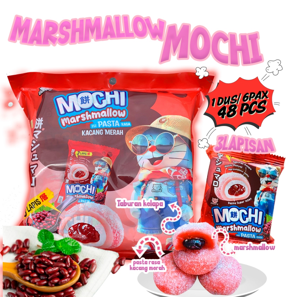 

QH MOCHI MARSHMELLOW SIDORE ( 24PCS DAN 48PCS) 3LAPISAN KHAS JEPANG CEMILAN ANAK SNACK MOCI KENYAK
