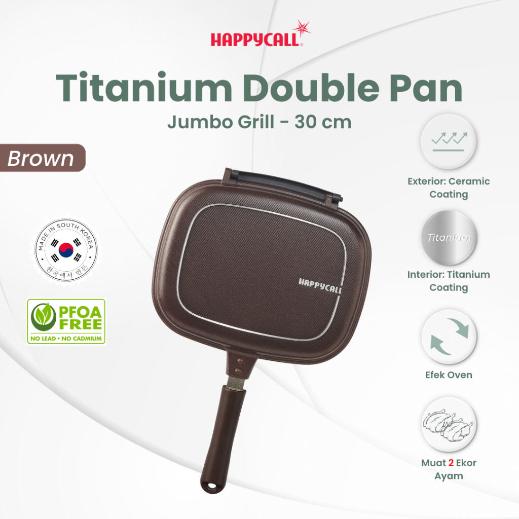 Happycall Titanium Double Pan Jumbo Grill Brown 30 cm - Alat Pemanggang Dua Sisi