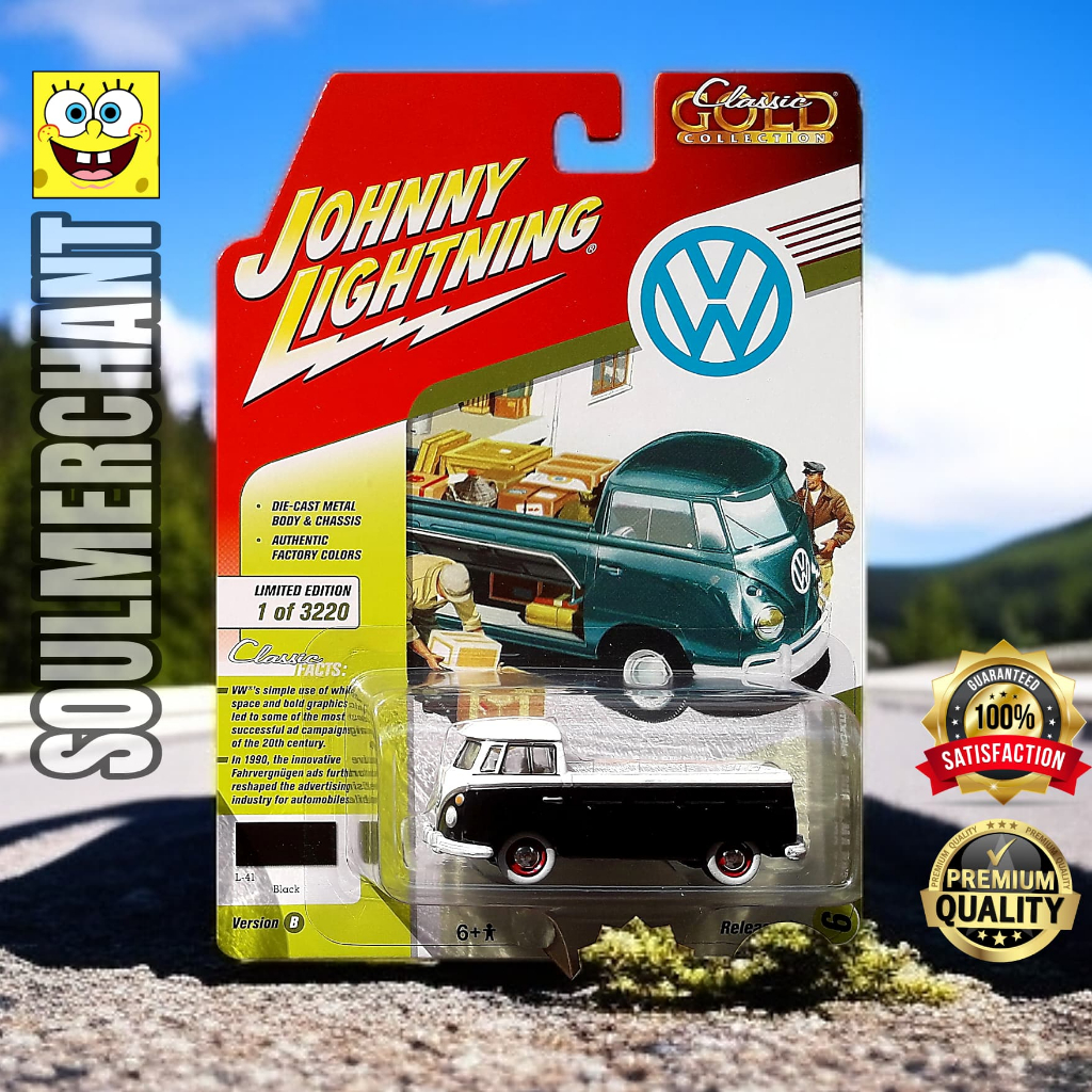 Johnny Lightning 1965 VW Type 2 Pickup Hitam Volkswagen T2 Diecast