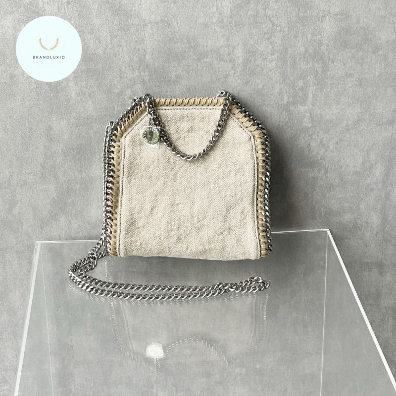 Stella Mccartney Falabella Tiny Tote Bag Linen SHW Natural