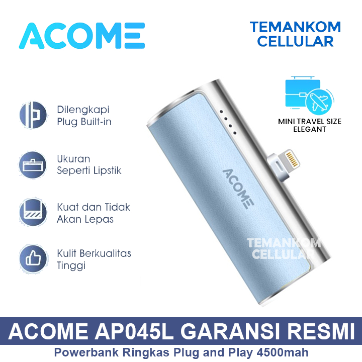 Powerbank Slim Mini tipis Kecil ACOME AP045L 4500MAH USB Lightning apple iphone port Portable Garans