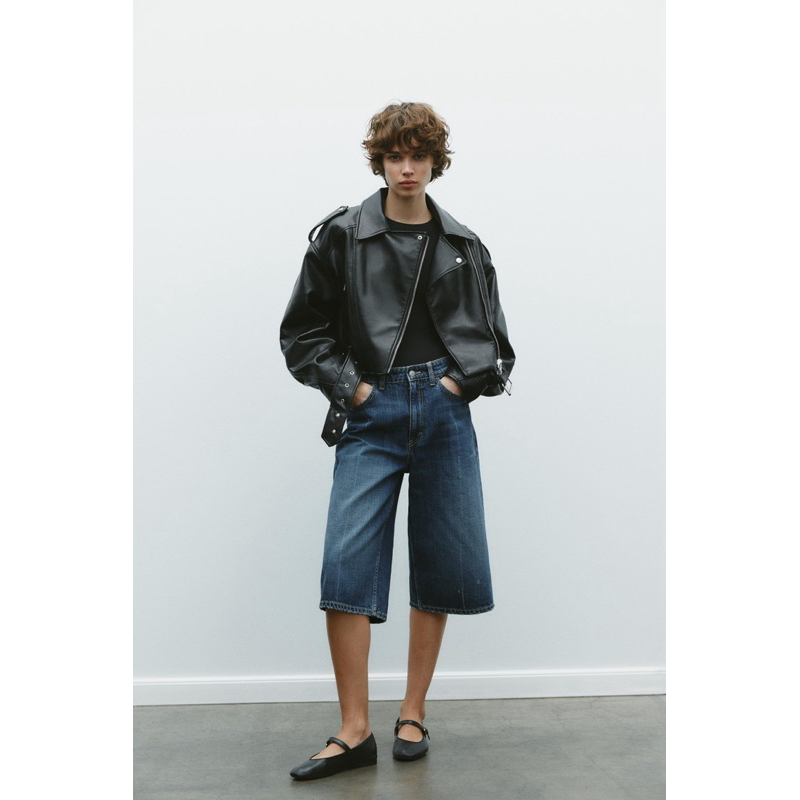 Zara LEATHER EFFECT CROPPED BIKER JACKET