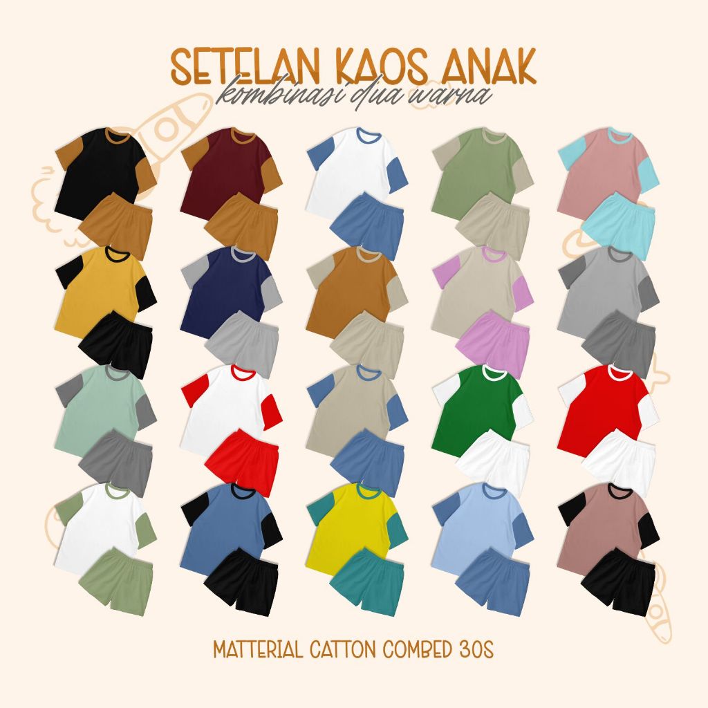 Setelan Anak Two Tone Umur 1-10 Tahun