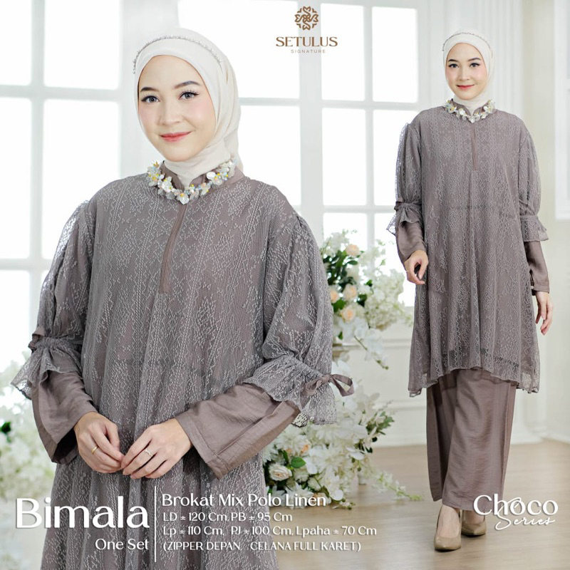 Bimala Oneset Premium Tunik Jumbo Celana Kulot Syari Lebaran untuk Wanita Muslim Baju Atasan Rayon R