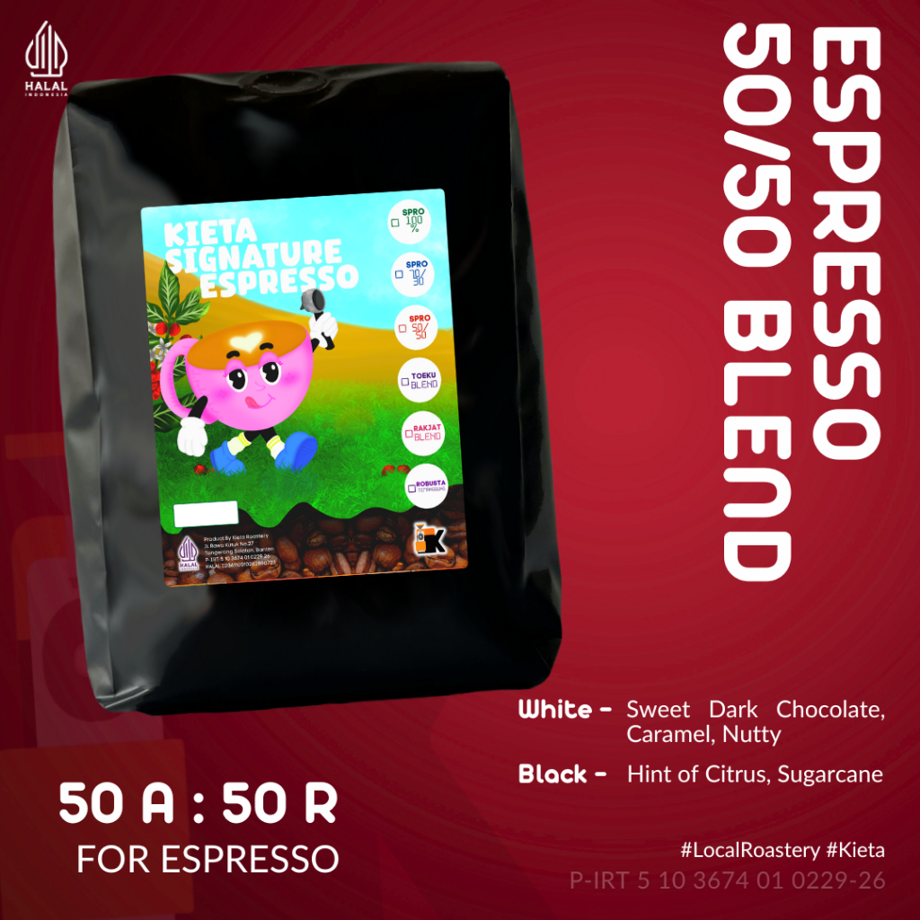 

Kieta Roastery - Biji Kopi Espresso Blend 50% Arabika 50% Robusta 500g-1kg / Bubuk Arabica Roasted Coffee Bean Spro Kopi Susu Based