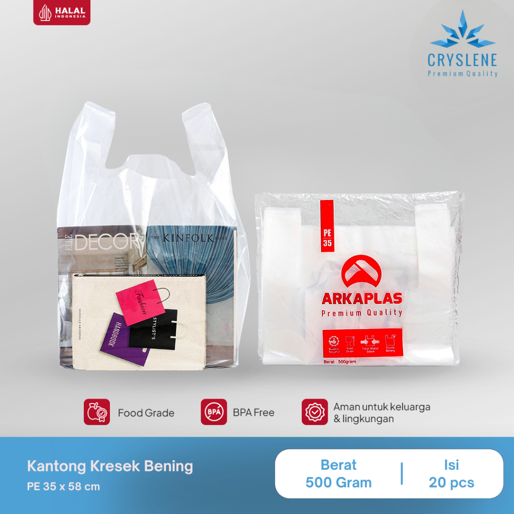 CRYSLENE Plastik Kantong kresek PE bening 35x58 500gr