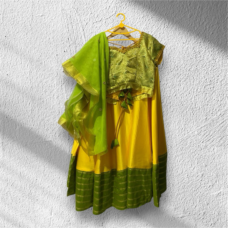 lehenga baju india fullset hijau kuning pl