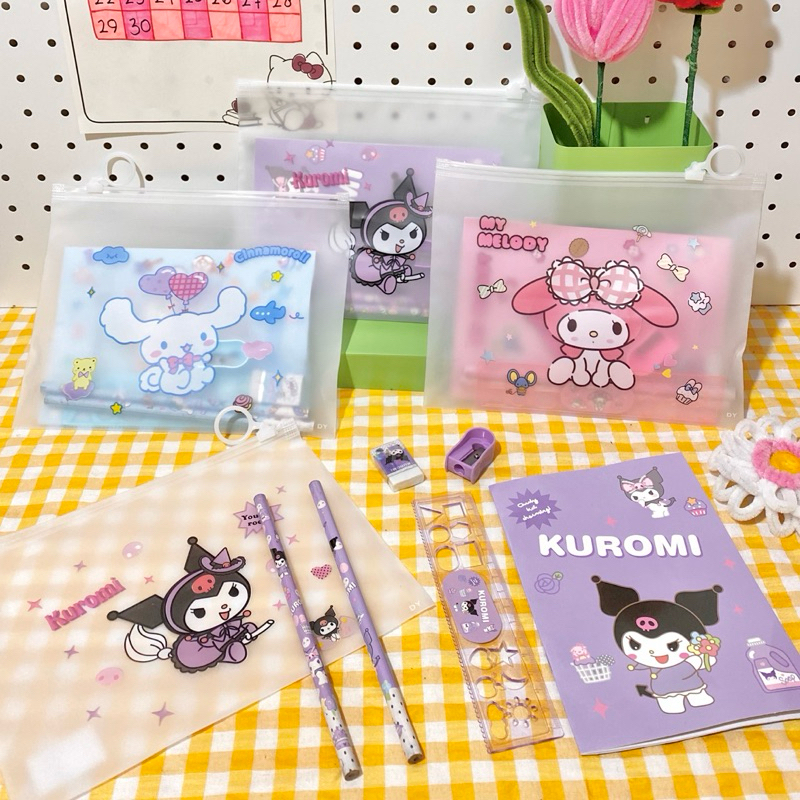 

7 in 1 Stationery Set Pounch | Paket Alat Tulis 7 in 1 Karakter Sanrio Kuromi Melody Cinnamoroll | Set Hampers Hadiah Anak