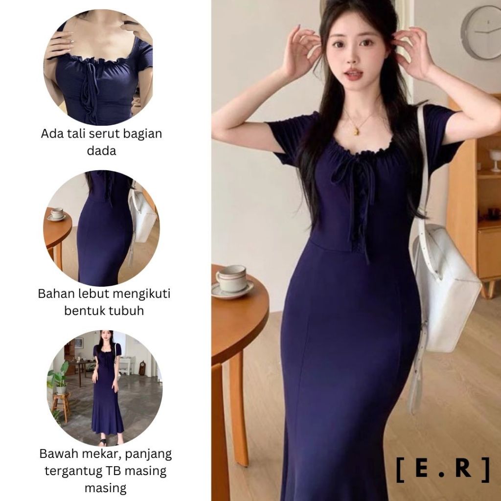 Dress Panjang Navy/Gaun Panjang Bodycon/Korean Dress Panjang Bodycon