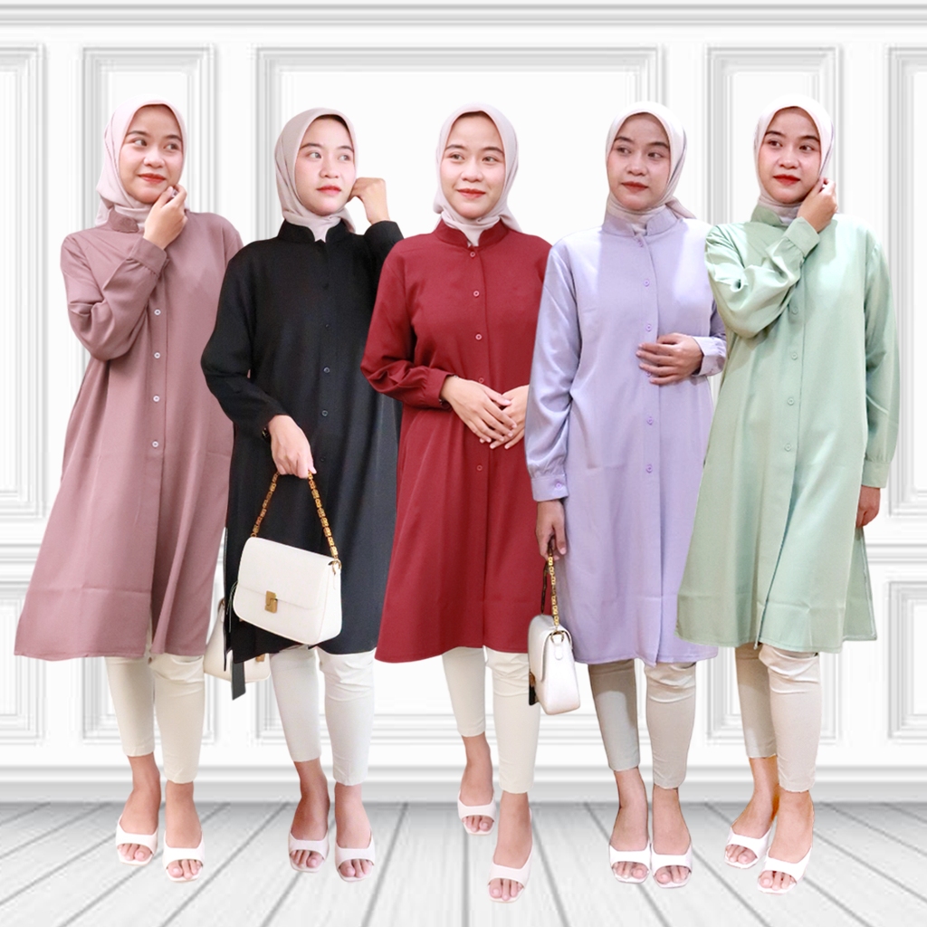 SHAMIRA LONG TUNIK BAHAN SHAKILA PREMIUM ATASAN WANITA TUNIK POLOS KANCING OVERSIZE