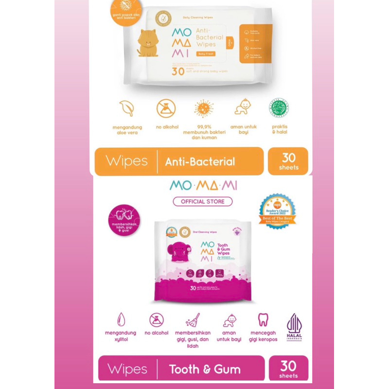 Momami Tooth  & Gum Wipes MoMaMi Antibacterial Wipes | Tissue Tisu Basah- Tisu Pembersih gigi dan gu