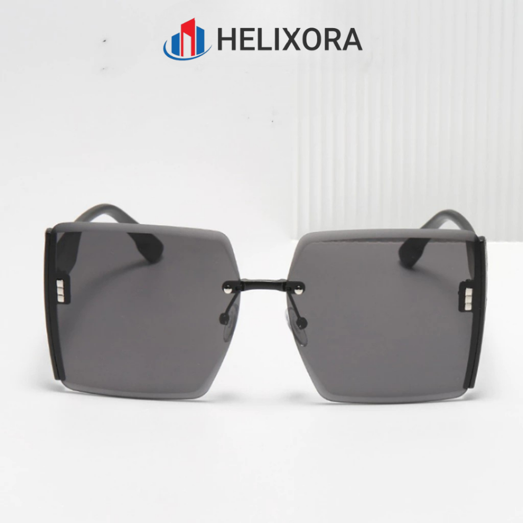 HELIXORA B7 Kacamata Hitam Titanium Kotak Wanita Sunglasses Kaca Mata Gaya Frame Elastis Lensa Besar