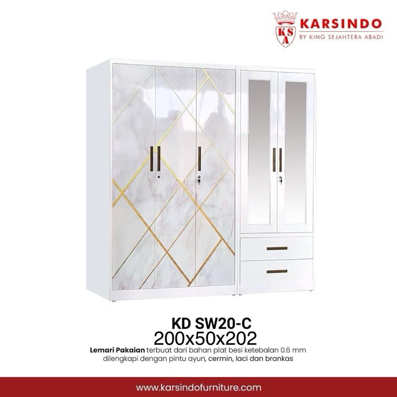 Lemari Baju Pakaian Plat Besi 5P Swing Karsindo