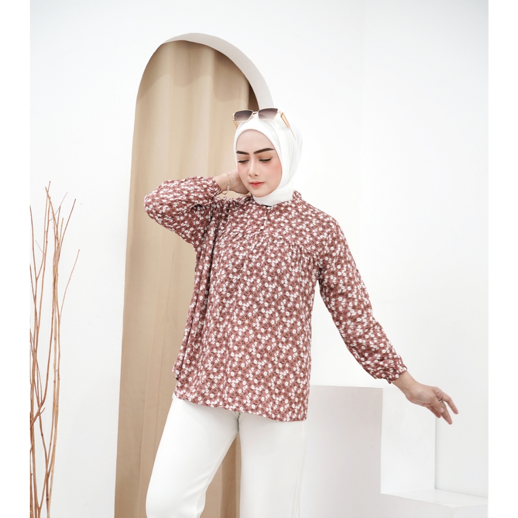 Marcheria Blouse Lengan Panjang Wanita Motif Bunga 0793 Rayon Premium