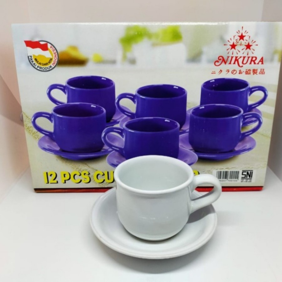 Cangkir Tatak Set Nikura / Gelas Tatakan Set Nikura Putih 12 Pcs