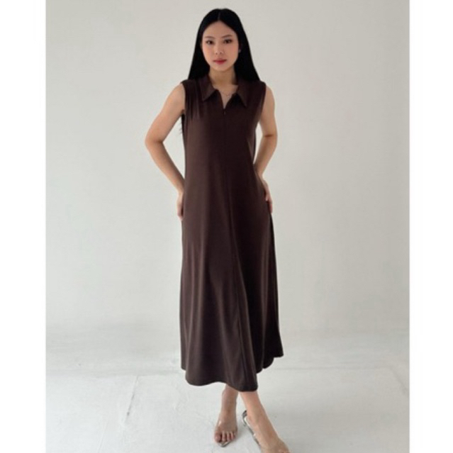 MATILDA LONG DRESS - Terusan Panjang Kerah Rajut Korea | OMEGI STUDIO