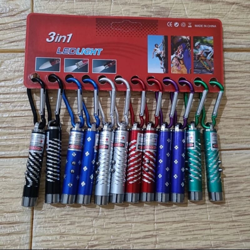 mainan laser pointer senter mini 3 in 1 gantungan lampu