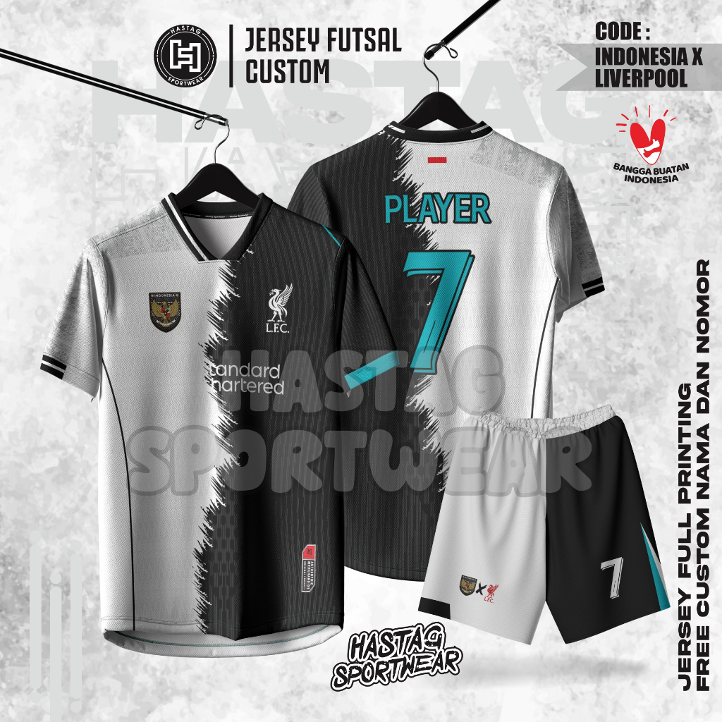 BAJU JERSEY INDONESIA X LIVERPOOL TERBARU 2025 PUTIH HITAM, FREE NAMESET, FULL PRINTING