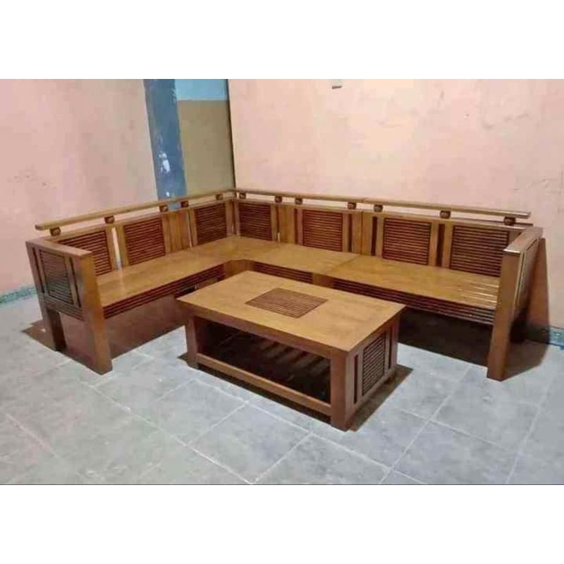 KURSI TAMU SUDUT BOLA KAYU JATI TUA  | KURSI TAMU SUDUT MINIMALIS KURSI MAKAN MINIMALIS FURNITURE JA