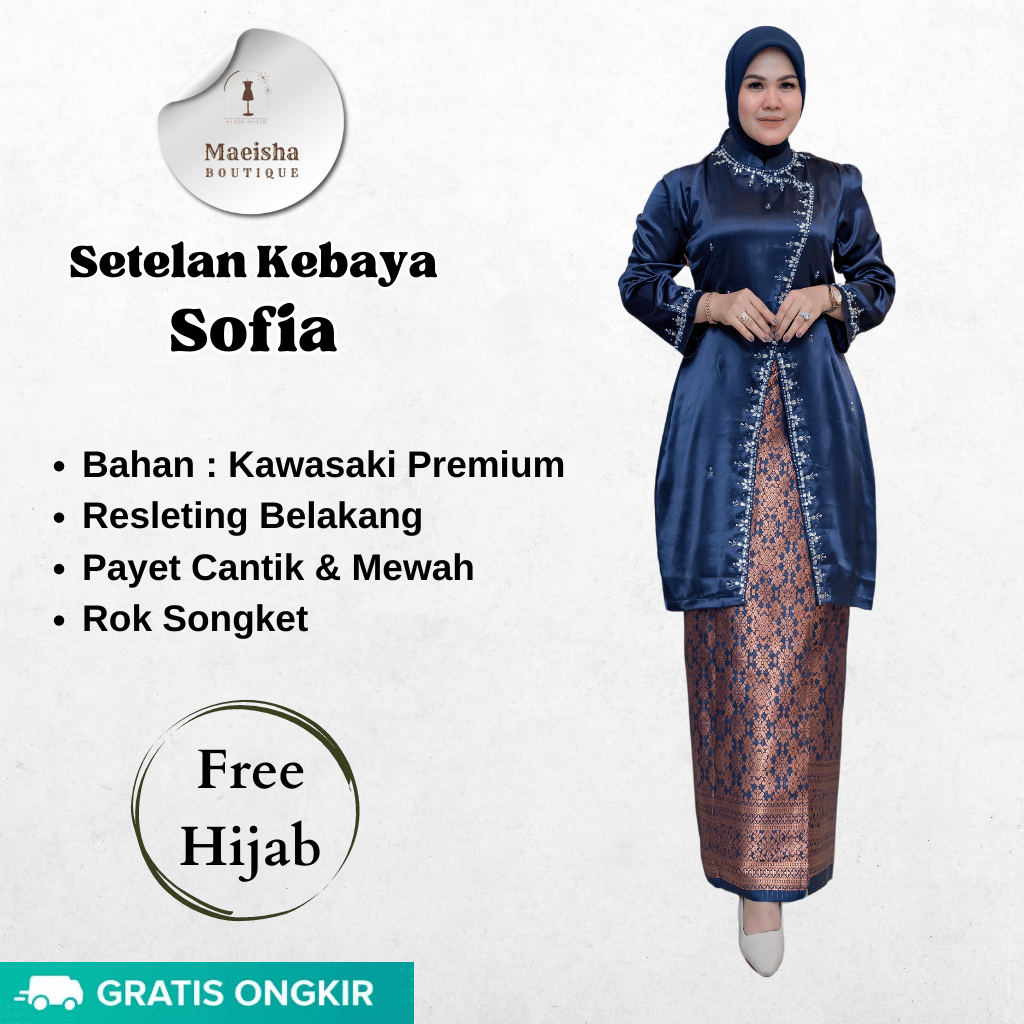Free Hijab Set Kebaya Sofia Rok Songket / Kebaya Kondangan / Kebaya Modern / Kebaya Wisuda