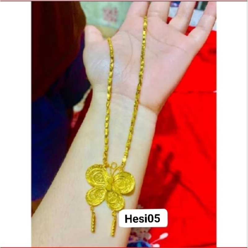 KALUNG PADI LIONTIN KUPU KUPU SETARA 2 SUKU LAPIS EMAS 24K
